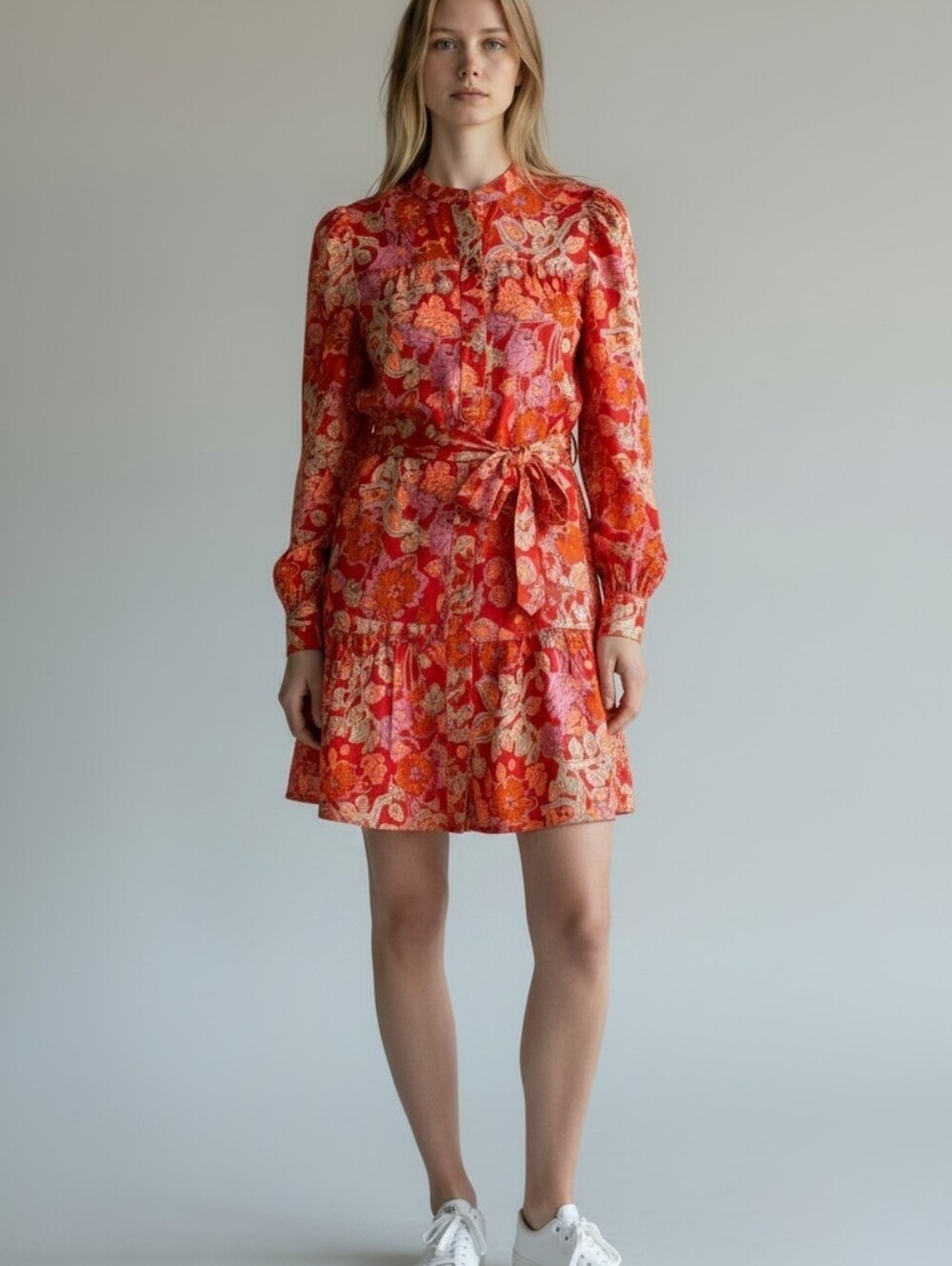 Amazon Essentials Women's Floral Shirt Dress Collared Long Sleeve Belted XXS